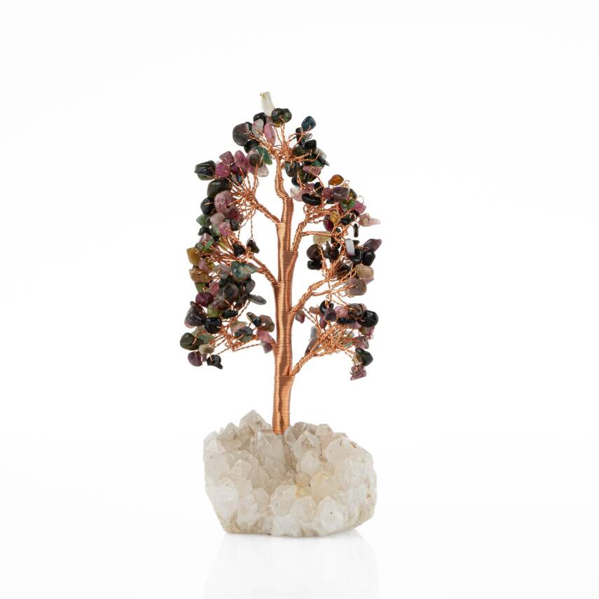 Renkli Turmalin-Kristal Kuvars Doğal Taş Dekoratif Ağaç - 1