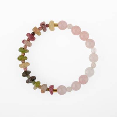 Renkli Turmalin-Pembe Kuvars Doğal Taş Bileklik - Osmanlı Doğaltaş