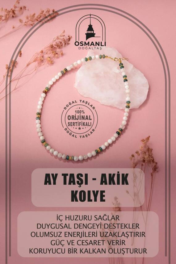 Rodokrosit Doğal Taş Gümüş Zincir Kolye - 1