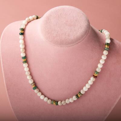 Rodokrosit Doğal Taş Gümüş Zincir Kolye - 2