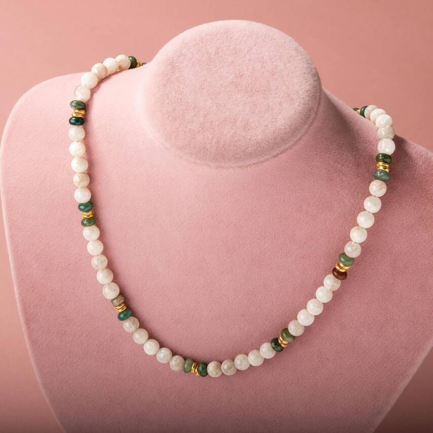 Rodokrosit Doğal Taş Gümüş Zincir Kolye - 2