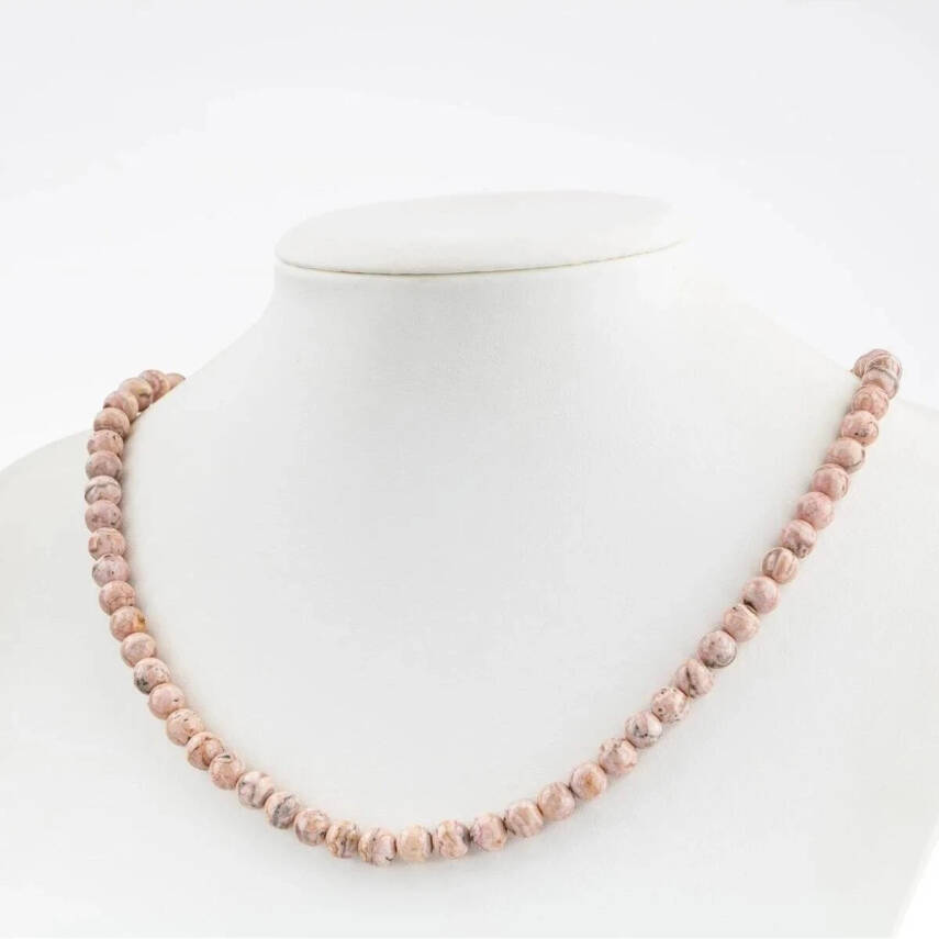 Rodokrozit 6 mm Dizi Doğal Taş Kolye - 1