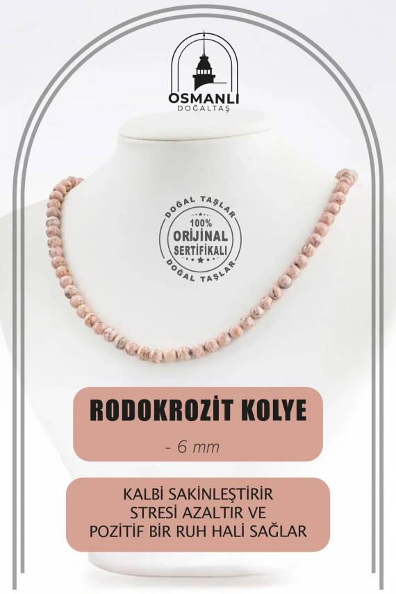 Rodokrozit 6 mm Dizi Doğal Taş Kolye - 2