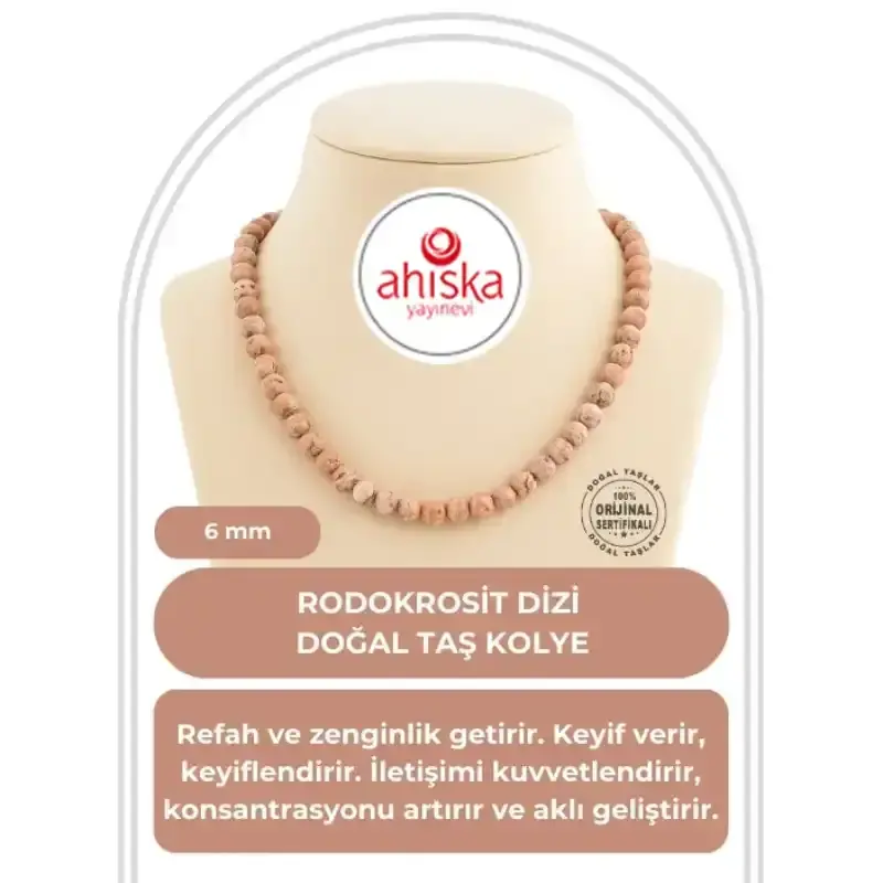 Rodokrozit 6 mm Dizi Doğal Taş Kolye - 3