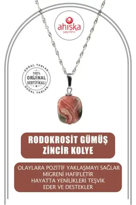 Rodokrozit Doğal Taş Gümüş Zincir Kolye - 1