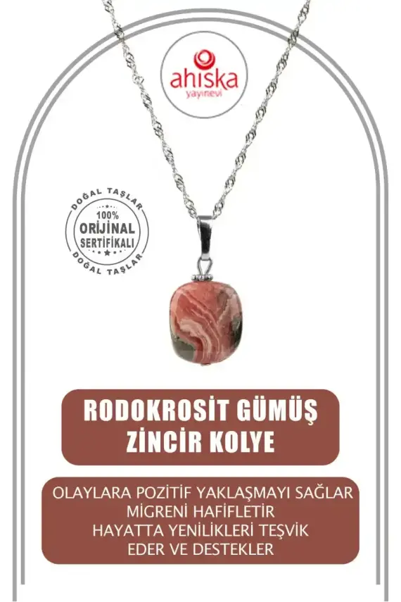 Rodokrozit Doğal Taş Gümüş Zincir Kolye - 1