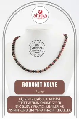 Rodonit 6 mm Dizi Doğal Taş Kolye - 1