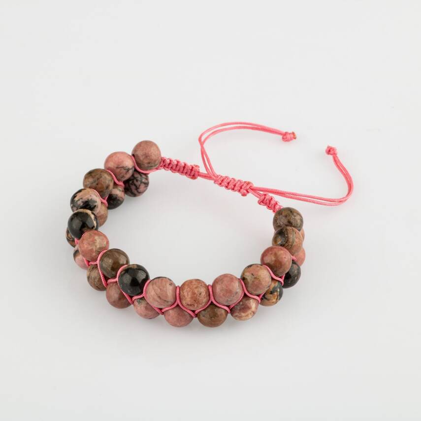 Rodonit 8mm Çift Sıra Makrome Doğal Taş Bileklik - 1