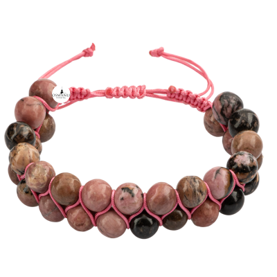Rodonit 8mm Çift Sıra Makrome Doğal Taş Bileklik - 4