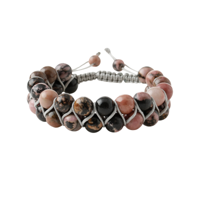 Rodonit Çift Sıra Makrome Doğal Taş Bileklik - 2