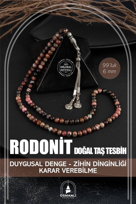 Rodonit Doğal Taş Tesbih 99luk - 6mm - 2
