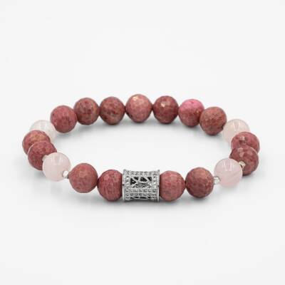 Rodonit-Pembe Kuvars Zirkon Aparat Gümüş Bileklik - Osmanlı Doğaltaş
