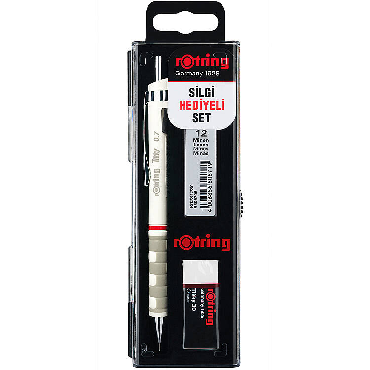 Rotring Tikky Beyaz Okul Seti Uçlu Kalem + Uç + Silgi 0.7 mm 3 Lü Set - 2