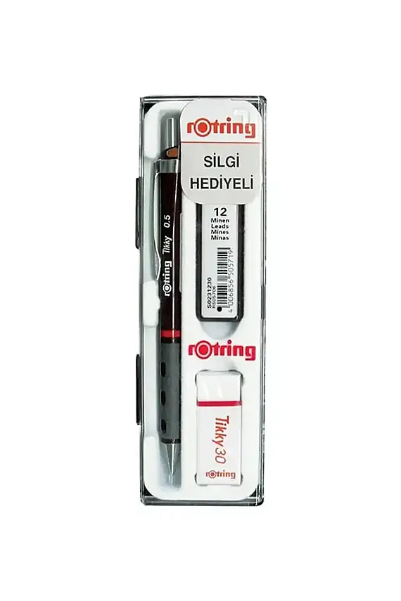 Rotring Tikky Bordo Okul Seti Uçlu Kalem + Uç + Silgi 0.5 mm 3 Lü Set - 1