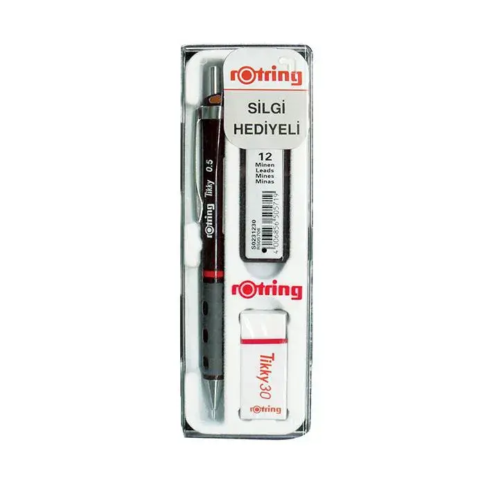 Rotring Tikky Bordo Okul Seti Uçlu Kalem + Uç + Silgi 0.5mm 3 Lü Set - 1