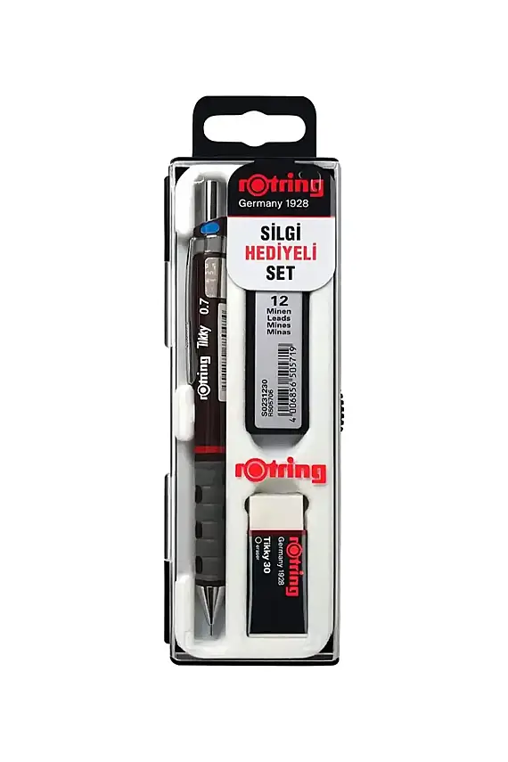 Rotring Tikky Bordo Okul Seti Uçlu Kalem + Uç + Silgi 0.7 mm 3 Lü Set - 1