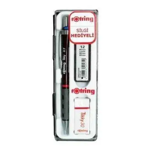 Rotring Tikky Bordo Okul Seti Uçlu Kalem + Uç + Silgi 0.7mm 3 Lü Set - 2