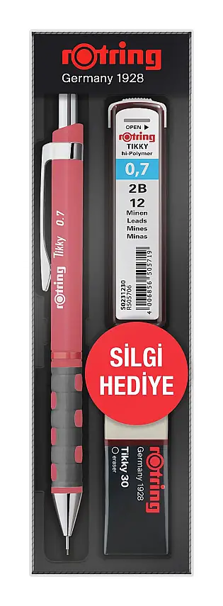 Rotring Tikky Gül Kurusu Okul Seti Uçlu Kalem Uç Silgi 0.7 mm 3 Lü Set - 1