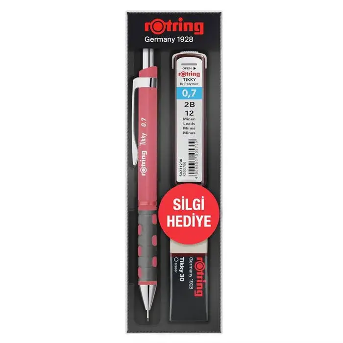 Rotring Tikky Gül Kurusu Okul Seti Uçlu Kalem + Uç + Silgi 0.7mm 3 Lü Set - 1