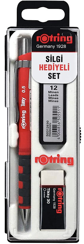 Rotring Tikky Kırmızı Okul Seti Uçlu Kalem + Uç + Silgi 0.5 mm 3 Lü Set - 2