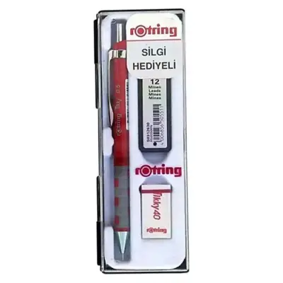 Rotring Tikky Kırmızı Okul Seti Uçlu Kalem + Uç + Silgi 0.5mm 3 Lü Set - 2