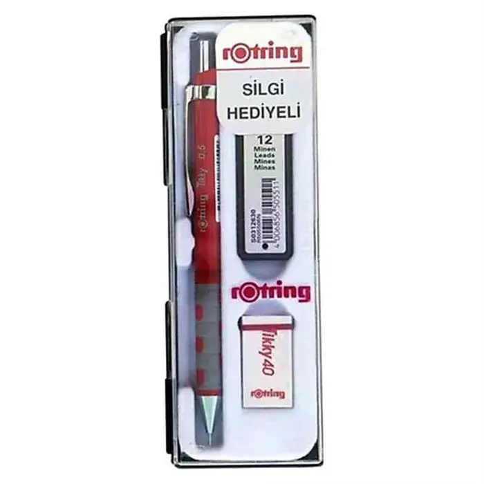 Rotring Tikky Kırmızı Okul Seti Uçlu Kalem + Uç + Silgi 0.5mm 3 Lü Set - 2