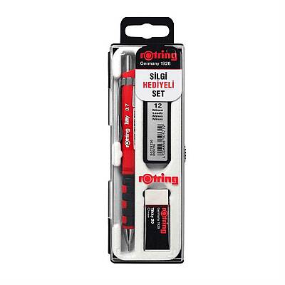 Rotring Tikky Kırmızı Okul Seti Uçlu Kalem + Uç + Silgi 0.7 mm 3 Lü Set - Rotring
