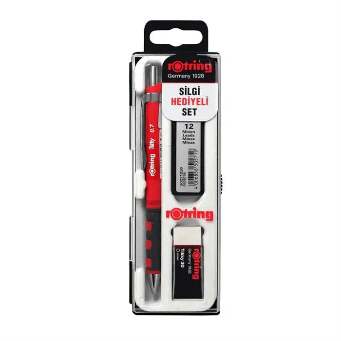 Rotring Tikky Kırmızı Okul Seti Uçlu Kalem + Uç + Silgi 0.7mm 3 Lü Set - 1