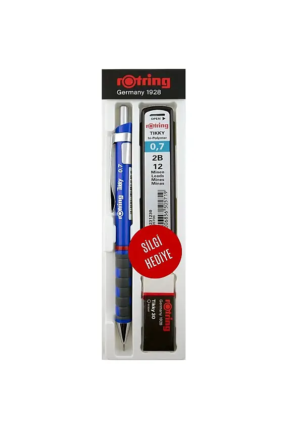 Rotring Tikky Mavi Okul Seti Uçlu Kalem + Uç + Silgi 0.7 mm 3 Lü Set - 1