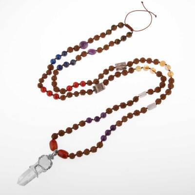 Rudrashka 108 Niyet Taşı Mala Kolyesi - Ametist-Akik-Sitrin-Kaplan Gözü-Lapis-Kuvars-Ay Taşı - Doğal Taş