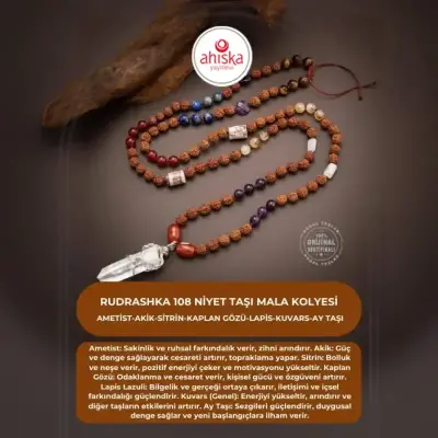 Rudrashka 108 Niyet Taşı Mala Kolyesi - Ametist-Akik-Sitrin-Kaplan Gözü-Lapis-Kuvars-Ay Taşı - Doğal Taş (1)