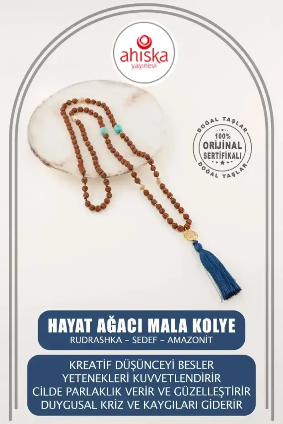 Rudrashka-Sedef-Amazonit Hayat Ağacı Mala Kolye - 1