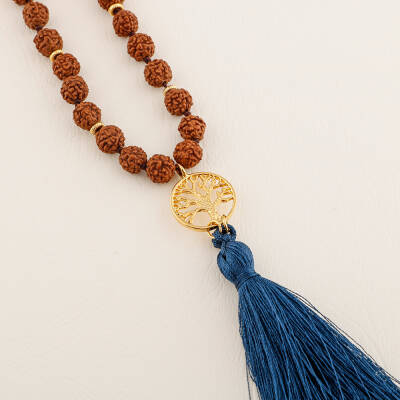 Rudrashka-Sedef-Amazonit Hayat Ağacı Mala Kolye - 4