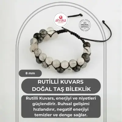 Rutilli Kuvars 8mm Çift Sıra Makrome Doğal Taş Bileklik - Doğal Taş (1)