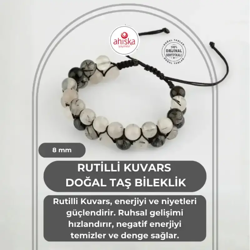 Rutilli Kuvars 8mm Çift Sıra Makrome Doğal Taş Bileklik - 2