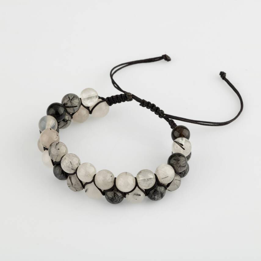 Rutilli Kuvars 8mm Çift Sıra Makrome Doğal Taş Bileklik - 1