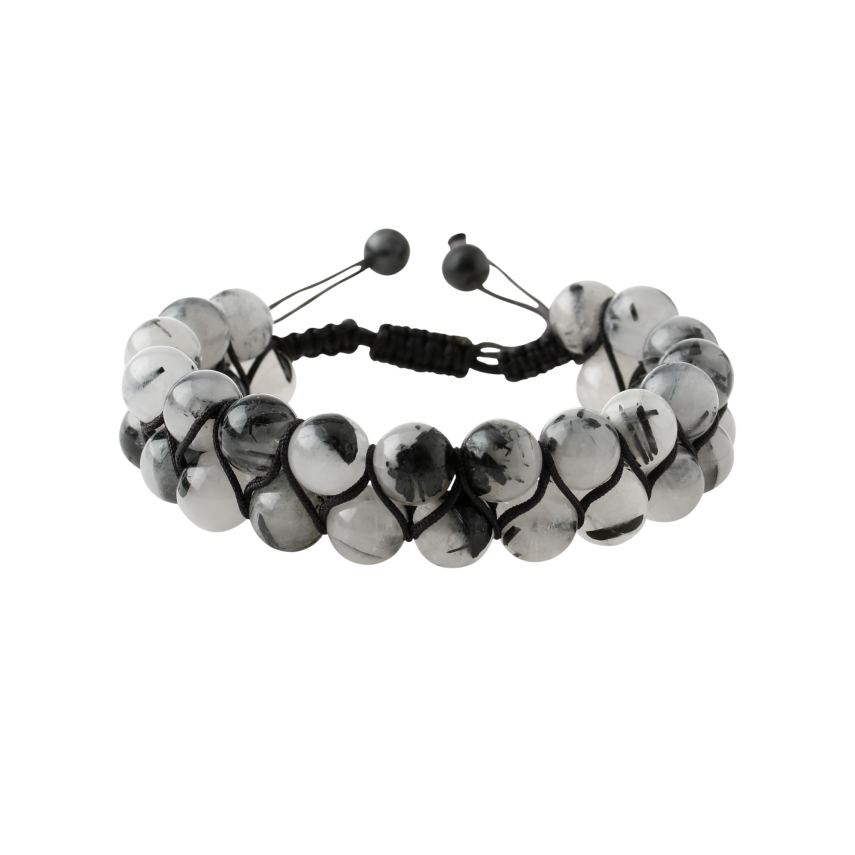 Rutilli Kuvars 8mm Çift Sıra Makrome Doğal Taş Bileklik - 3