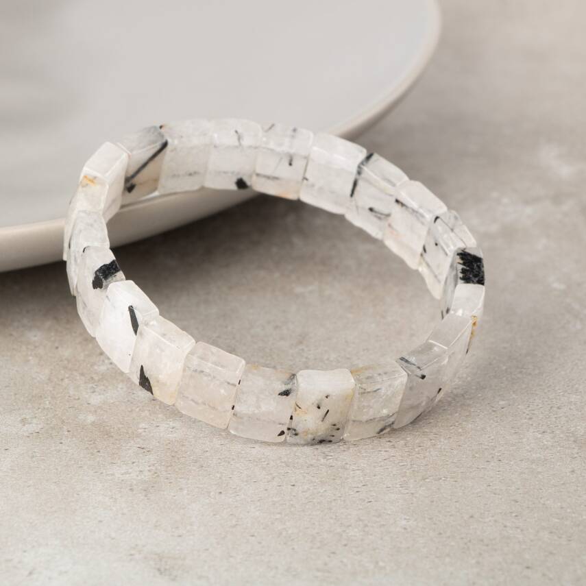 Rutilli Kuvars Doğal Taş Kare Kesim Geniş Kesim Bileklik - 1