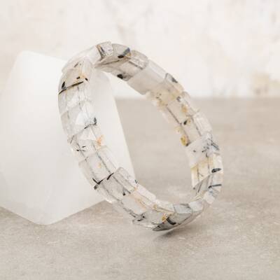 Rutilli Kuvars Doğal Taş Kare Kesim Geniş Kesim Bileklik - 3
