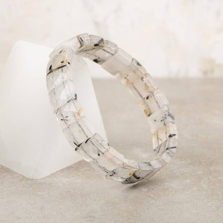 Rutilli Kuvars Doğal Taş Kare Kesim Geniş Kesim Bileklik - 3