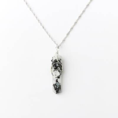 Rutilli Kuvars Doğal Taş Kolye Ucu 3x1 cm, Gümüş Zincir - 3