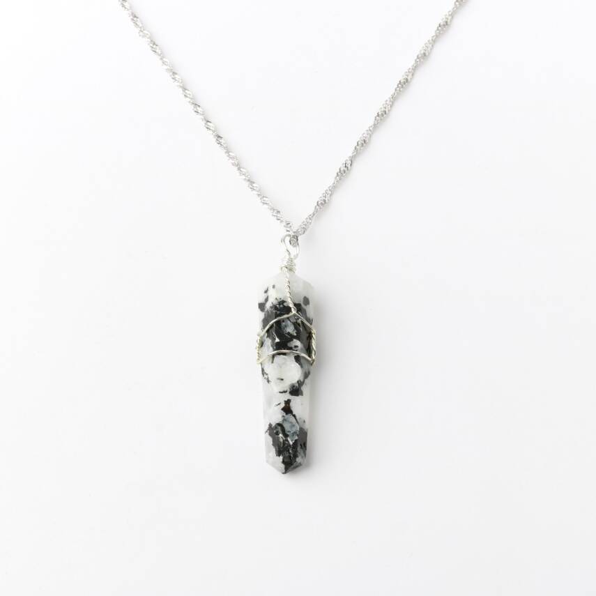 Rutilli Kuvars Doğal Taş Kolye Ucu 3x1 cm, Gümüş Zincir - 3