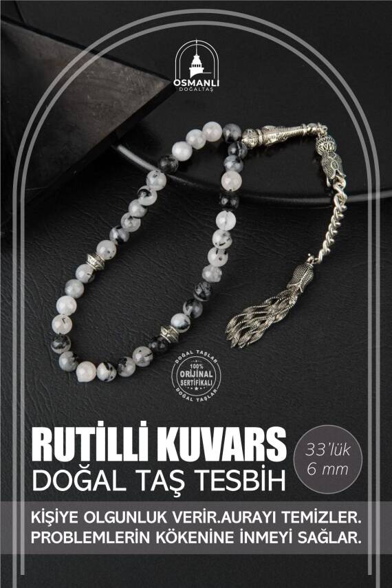 Rutilli Kuvars Doğal Taş Tesbih 33lük - 6mm - 2