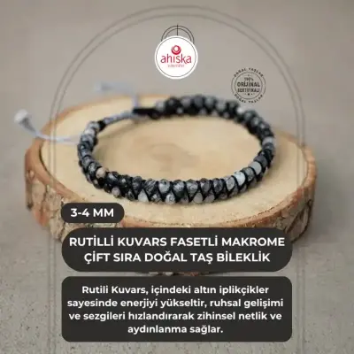 Rutilli Kuvars Fasetli 3-4mm Çift Sıra Doğal Taş Bileklik - Doğal Taş (1)