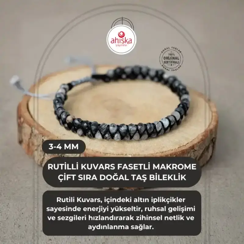 Rutilli Kuvars Fasetli 3-4mm Çift Sıra Doğal Taş Bileklik - 2