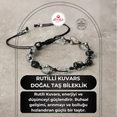 Rutilli Kuvars Natürel Kesim Doğal Taş Makrome Bileklik - 1