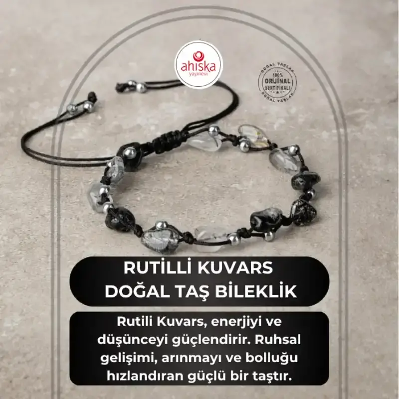 Rutilli Kuvars Natürel Kesim Doğal Taş Makrome Bileklik - 1