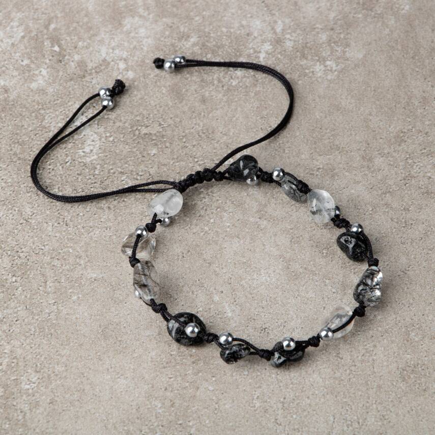 Rutilli Kuvars Natürel Kesim Doğal Taş Makrome Bileklik - 1