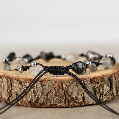 Rutilli Kuvars Natürel Kesim Doğal Taş Makrome Bileklik - 4