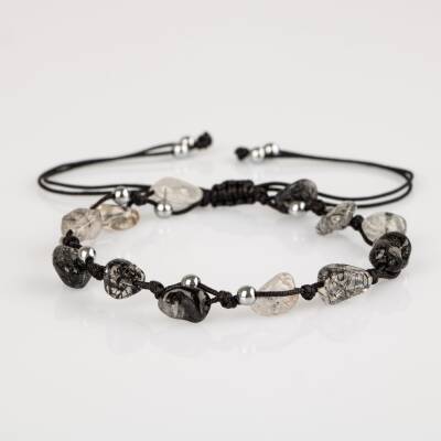 Rutilli Kuvars Natürel Kesim Doğal Taş Makrome Bileklik - 5